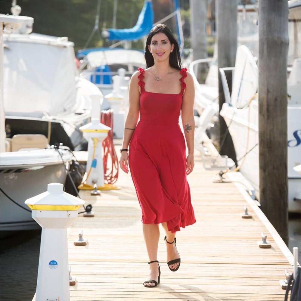 Reformation Red Sleeveless Dress with Ruffle Straps